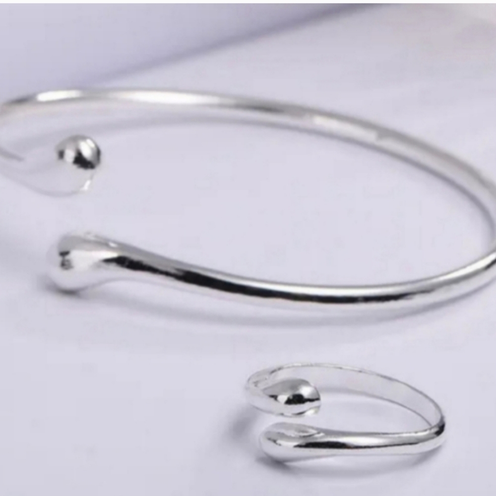 925 Sterling Silver Waterdrop Jewelry Set Bracelet Necklace Earrings and Ring - Picture 14 of 16